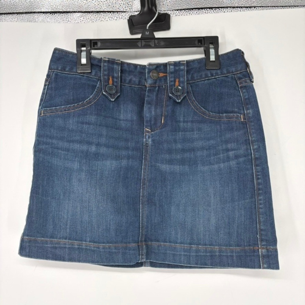 Vintage Old‎ Navy Denim Mini Skirt Womens 2 Blue Dark Wash Button Tab y2k